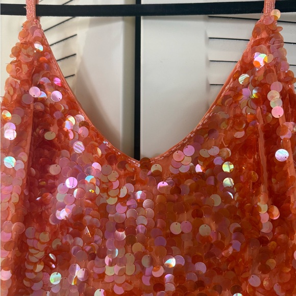 Black Tie Oleg Cassini Vintage Orange Sequin Dress - Picture 2 of 7